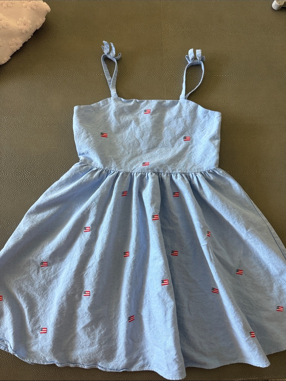 Janie and Jack Light Blue Sundress with American Flag Embroidery